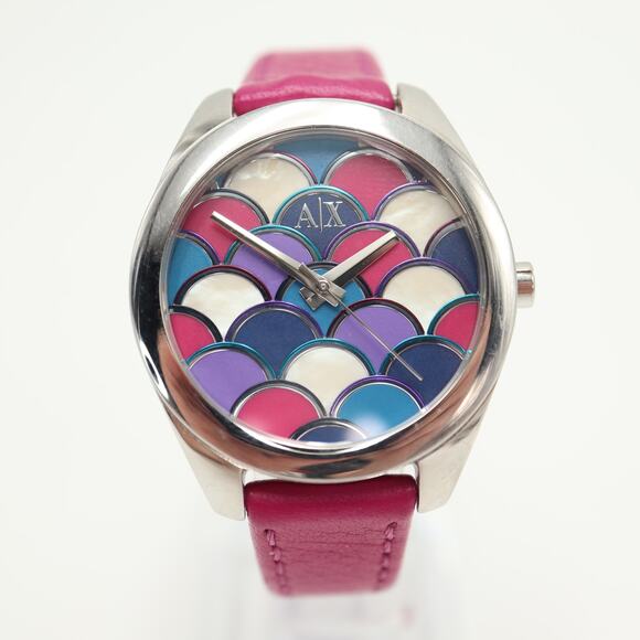 Armani Exchange Pink Colorful MOP Fish Scale 36mm Watch Leather with New Battery main image 10